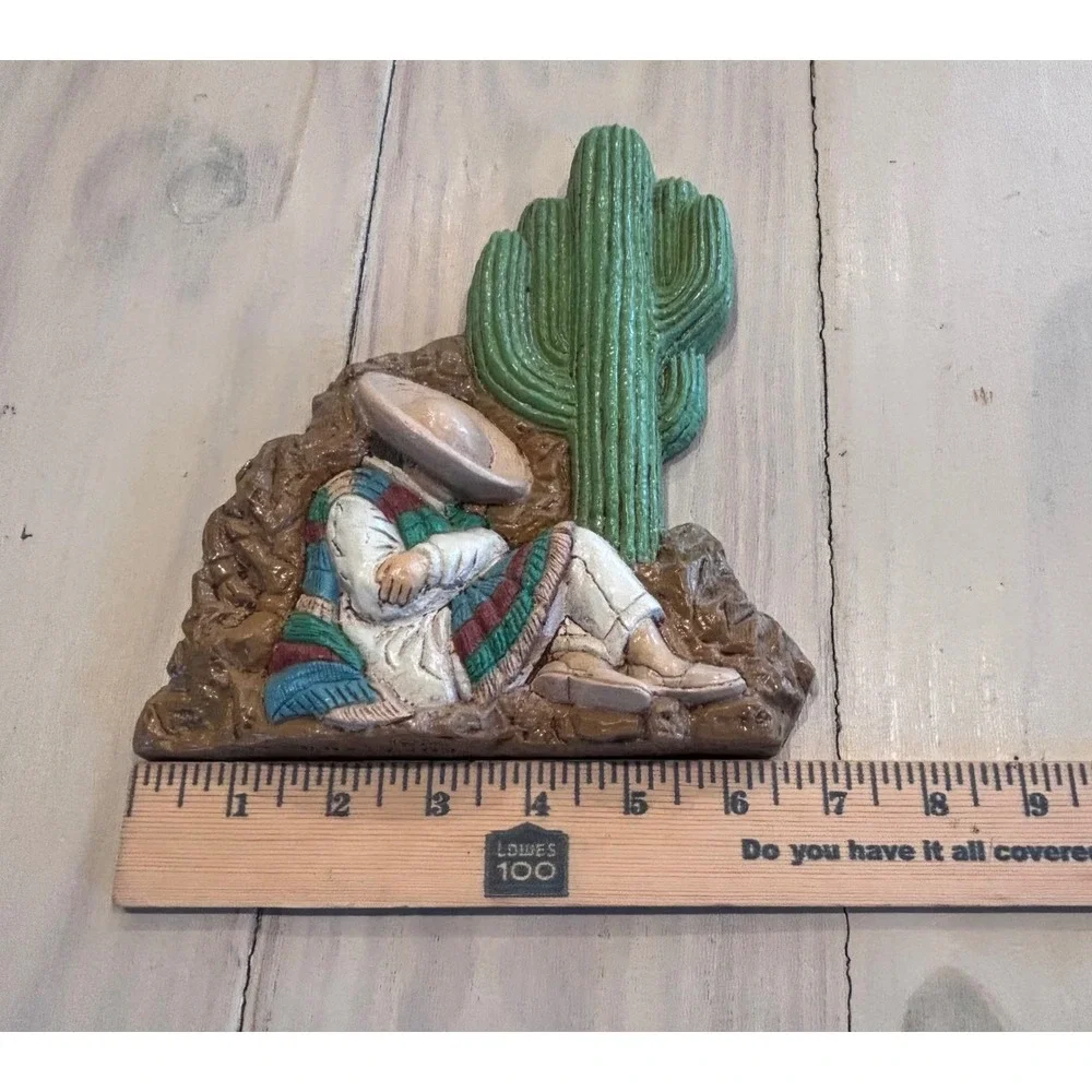 Vintage 1988 Frankie's Designs Sleeping Mexican Man Cactus Wall Plaque‎ Decor